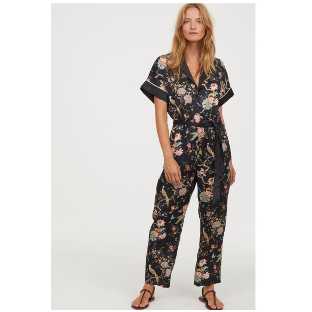 GP&J Baker x H&M Collab Black Floral Belted Pants Jumpsuit Size 6